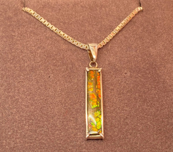 Ammolite Silver Pendant with a Rectangle Gemstone Right View PN E10593 