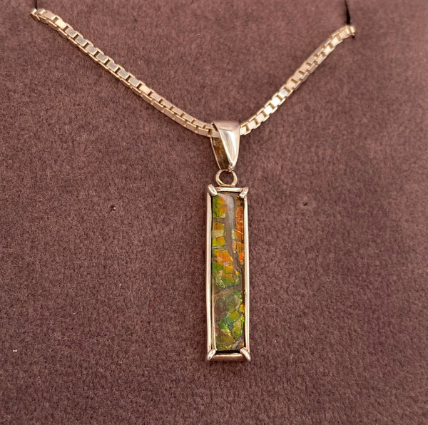 Ammolite Silver Pendant with a Rectangle Gemstone Left View PN E10593 