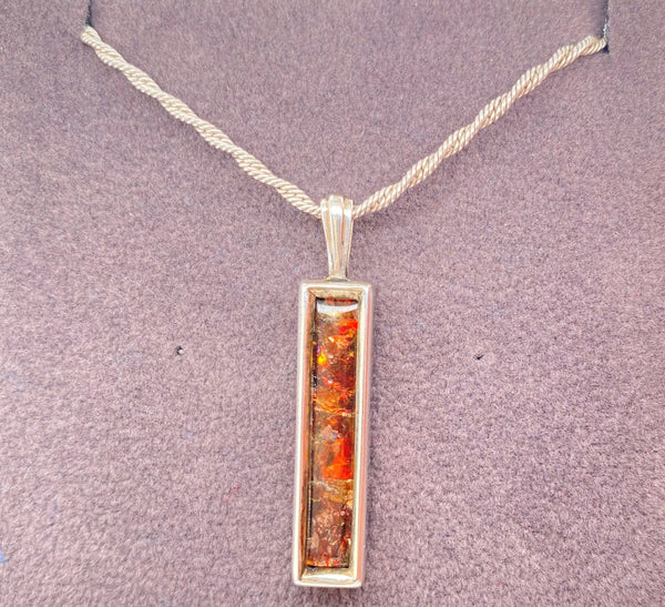 Ammolite Silver Pendant with a Rectangle Gemstone Front View PN E20342 