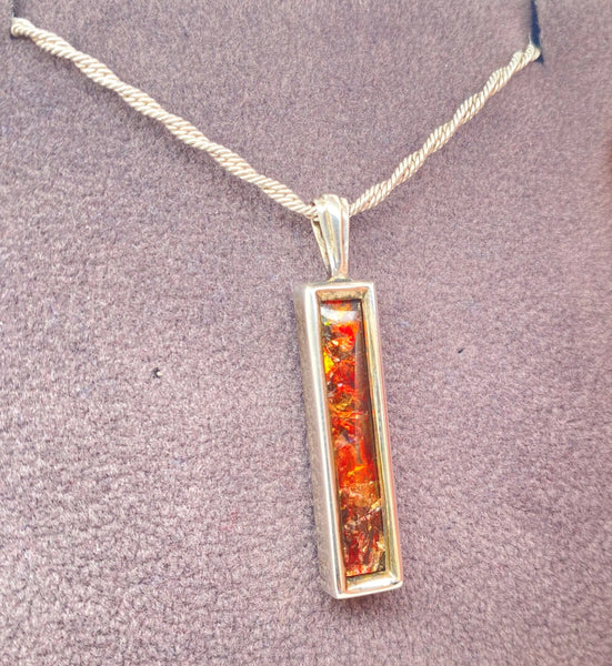 Ammolite Silver Pendant with a Rectangle Gemstone Right View PN E20342 