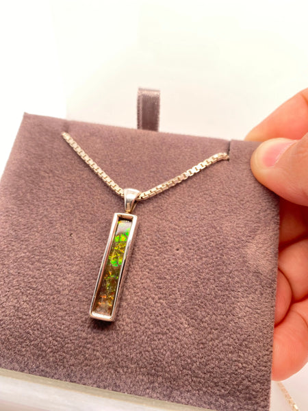 Ammolite Silver Pendant with a Rectangle Gemstone Right View PN E20664 