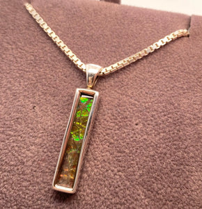 Ammolite Silver Pendant with a Rectangle Gemstone Left View PN E20664 