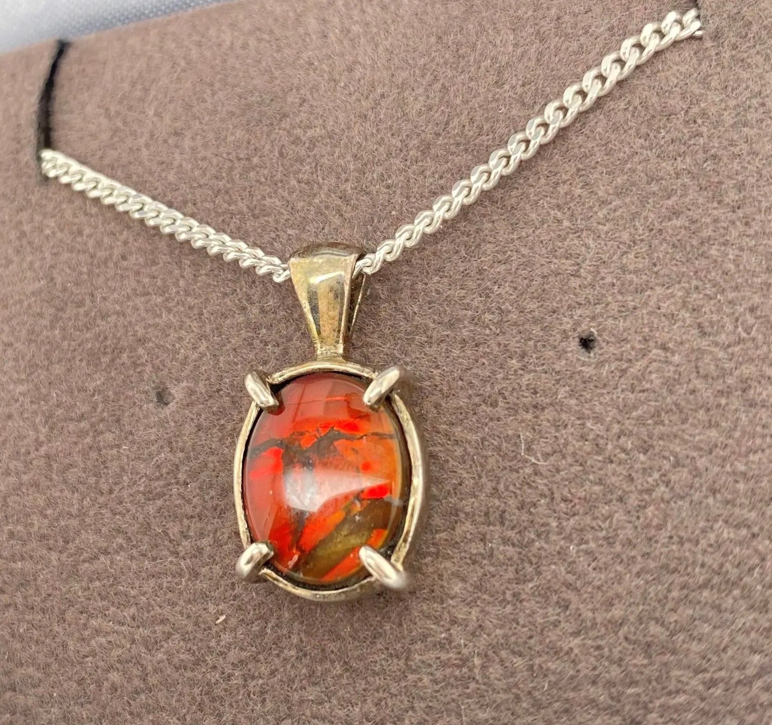 Ammolite Silver Petite Oval Pendant Right View PN E10481 