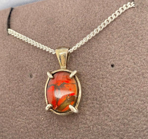 Ammolite Silver Petite Oval Pendant Right View PN E10481 