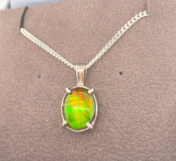 Ammolite Silver Petite Oval Pendant Right View PN E20124 