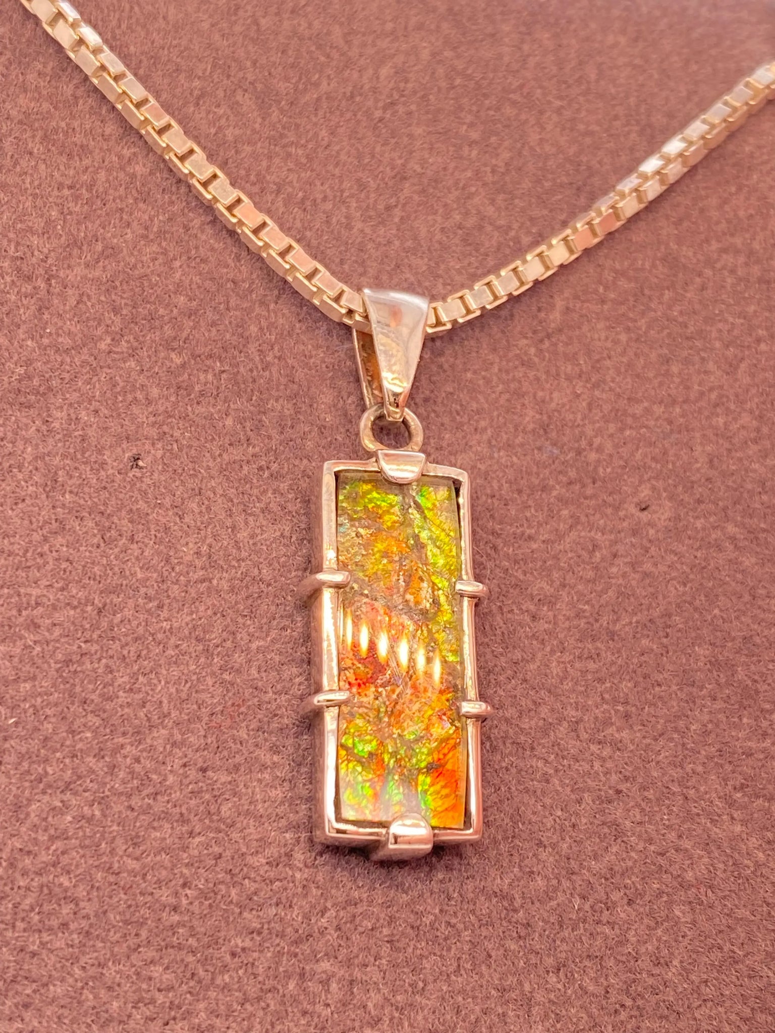 Ammolite Silver Rectangle Pendant PN E10502 