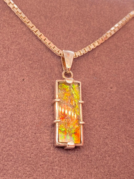 Ammolite Silver Rectangle Pendant PN E10502 
