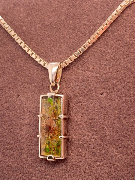 Ammolite Silver Rectangle Pendant Right View PN E10502 