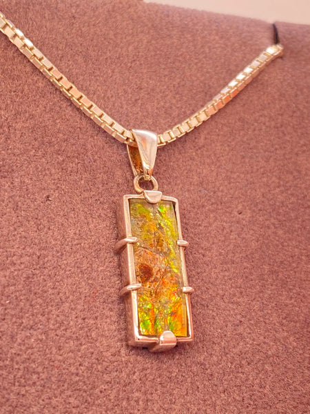 Ammolite Silver Rectangle Pendant Left View PN E10502 