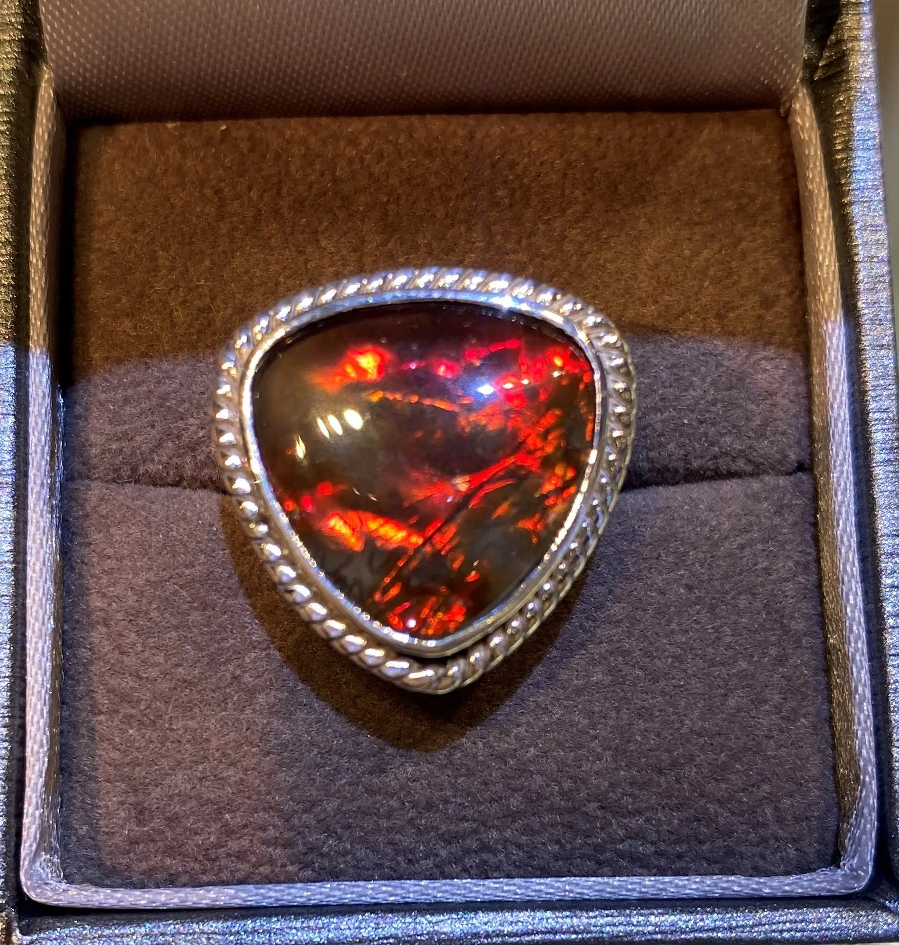 Ammolite Silver Ring with 15mm Trillion Gemstone PN AZ008 