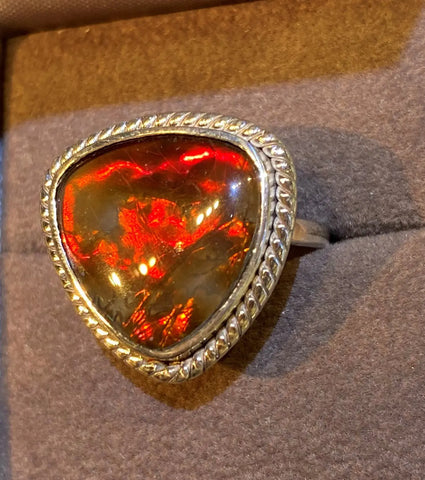 Ammolite Silver Ring with 15mm Trillion Gemstone Right View PN AZ008 
