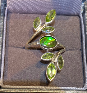 Ammolite Silver Ring with Peridot PN AZ019