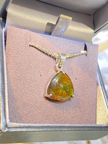 Ammolite Silver Trillion Pendant Right View PN AZ021 