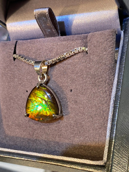 Ammolite Silver Trillion Pendant Left View  PN AZ021 