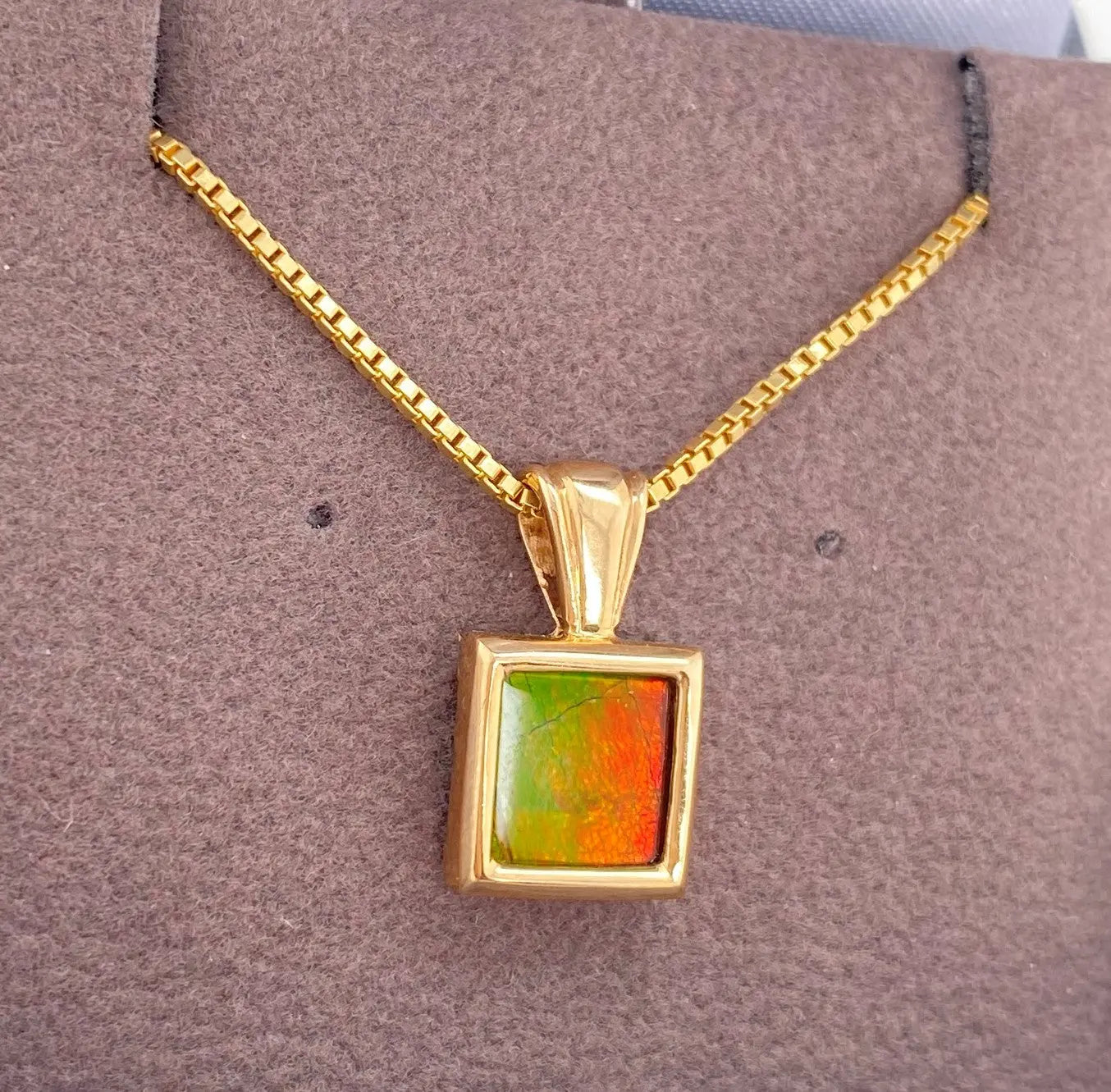Ammolite Square Pendant with 8mm Gemstone Left View PN E20972 