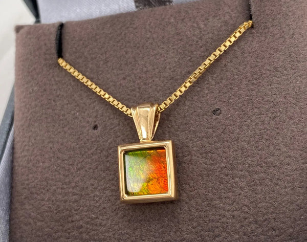 Ammolite Square Pendant with 8mm Gemstone Right View PN E20972 
