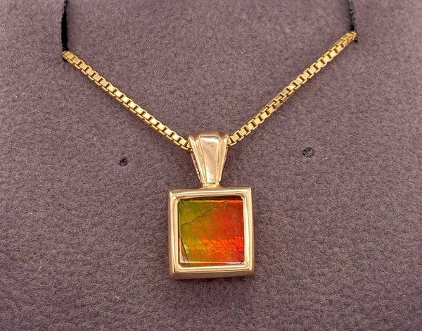 Ammolite Square Pendant with 8mm Gemstone PN E20972 