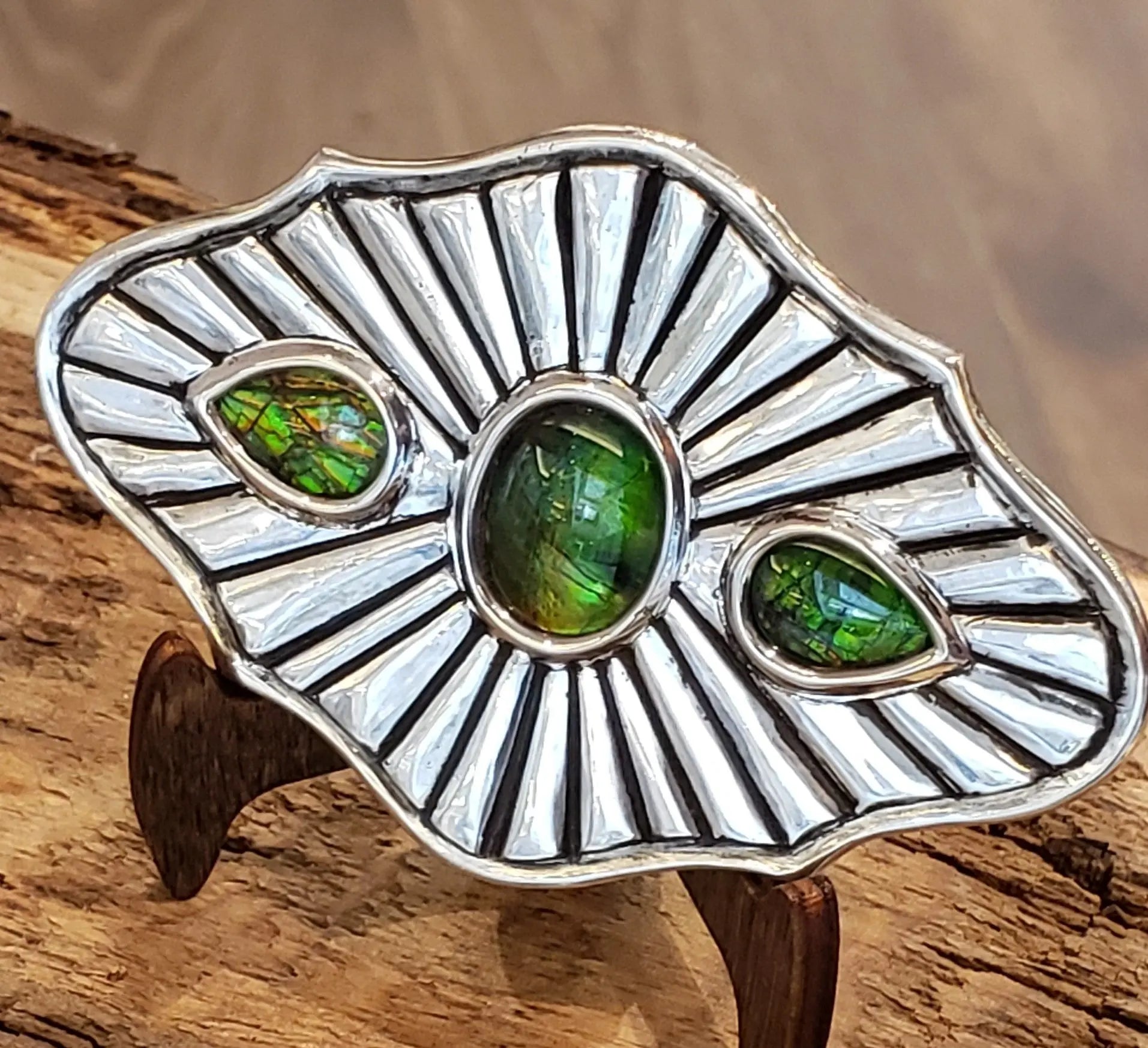 Ammolite Sterling Silver Buckle with Three Gemstones Pn: E20231 %product from Empire Ammolite