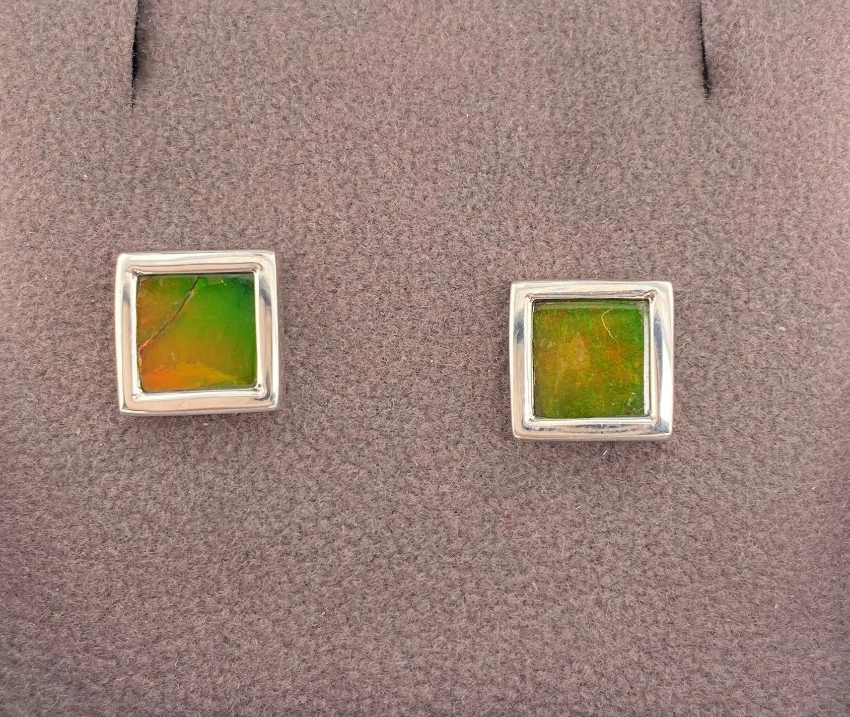 Ammolite Stud Earring Set in Silver with Square Gemstones PN E21464 