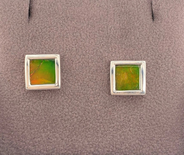 Ammolite Stud Earring Set in Silver with Square Gemstones PN E21464 