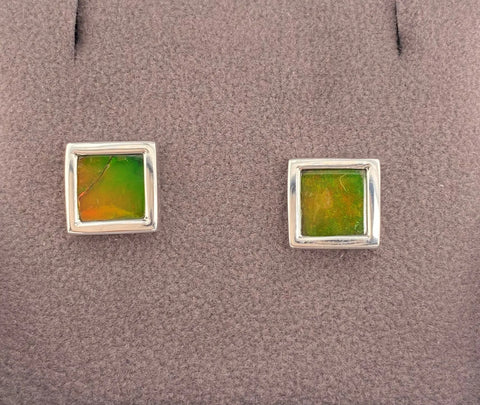 Ammolite Stud Earring Set in Silver with Square Gemstones PN E21464 