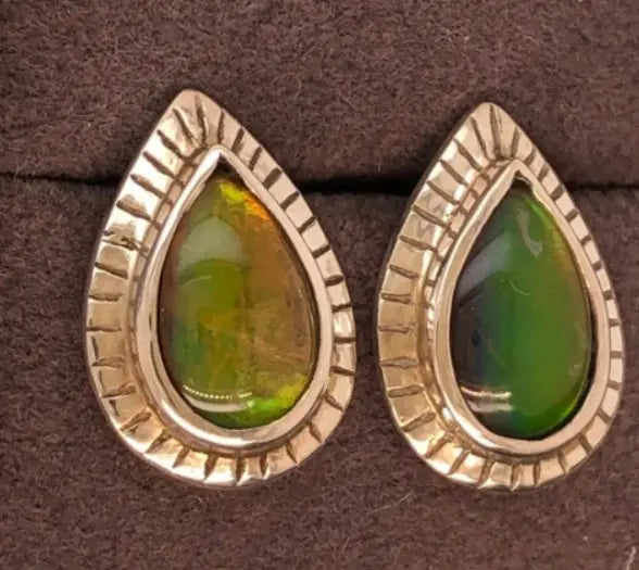 Ammolite Stud Silver Earrings Left View PN E20424 