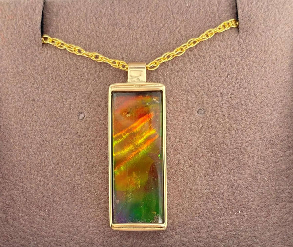 Ammolite Large Vertical Pendant in 14K Yellow Gold PN E21362