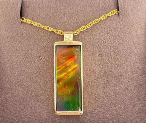 Ammolite Large Vertical Pendant in 14K Yellow Gold PN E21362