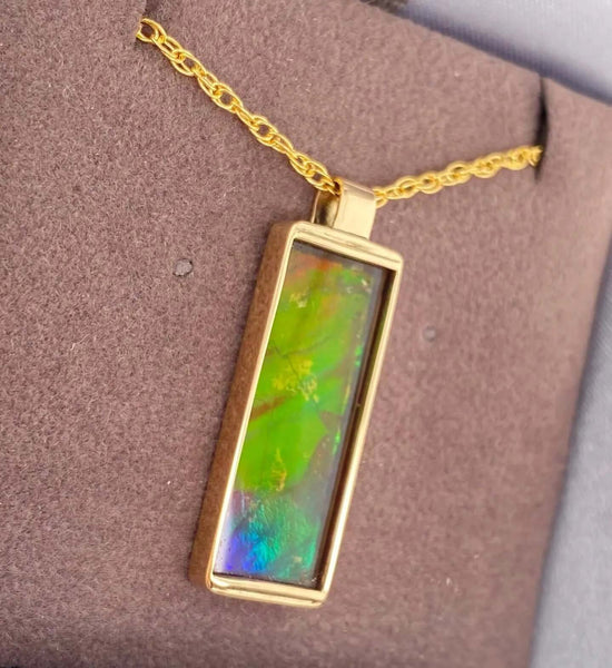 Ammolite Large Vertical Pendant in 14K Yellow Gold Right View PN E21362