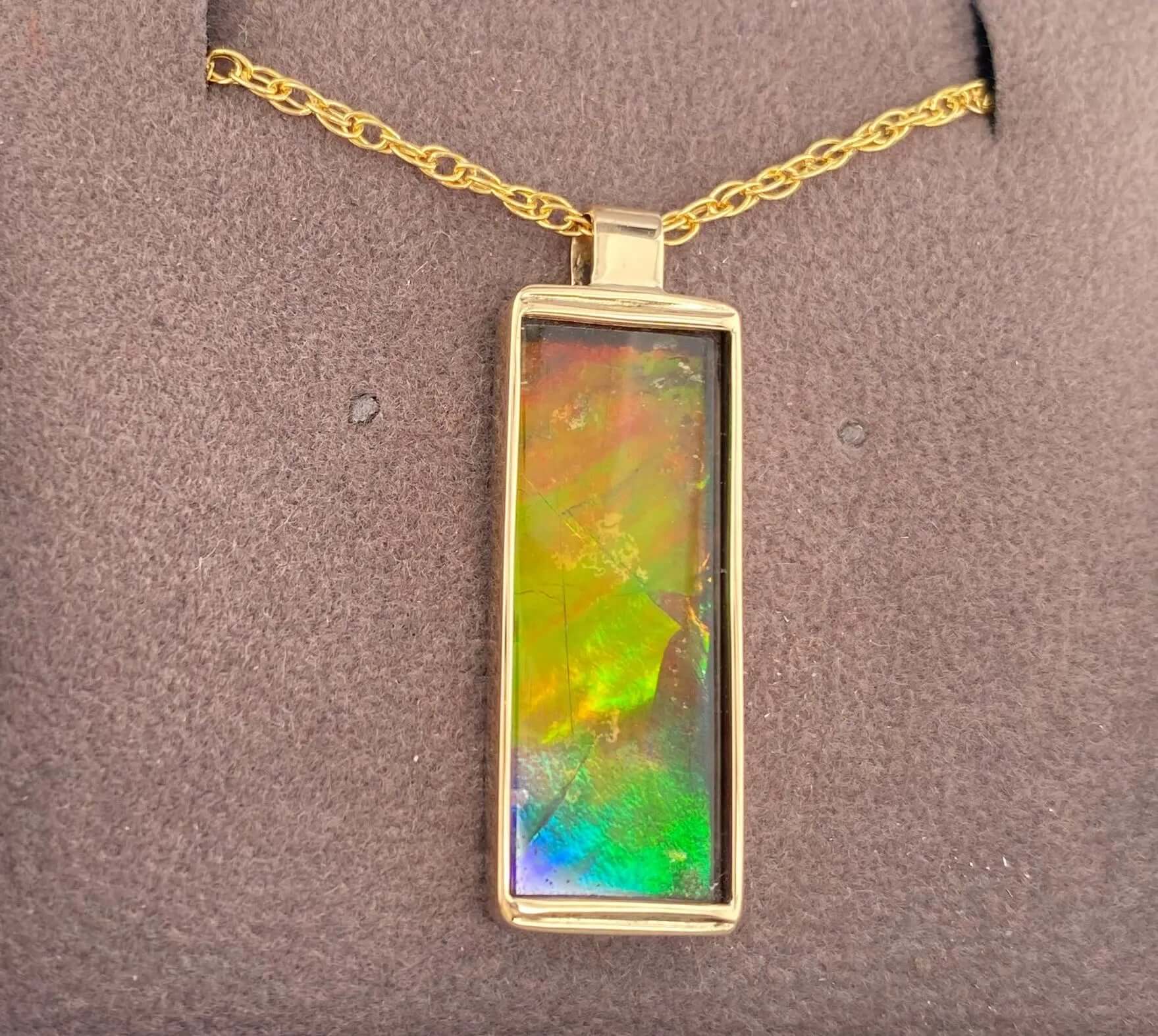 Ammolite Large Vertical Pendant in 14K Yellow Gold Left View PN E21362