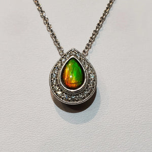 Ammolite White Gold Pendant with 6x4mm Gemstone Pn: E004215 %product from Empire Ammolite