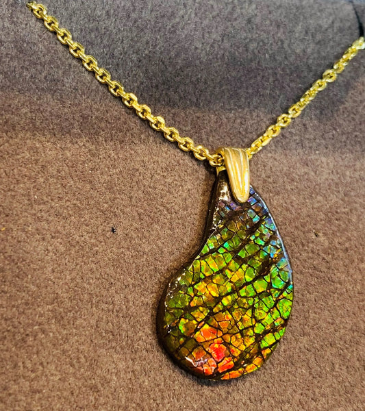 Ammonite Shaped Gold Freeform Pendant with various Colors PN E21241 %product from Empire Ammolite