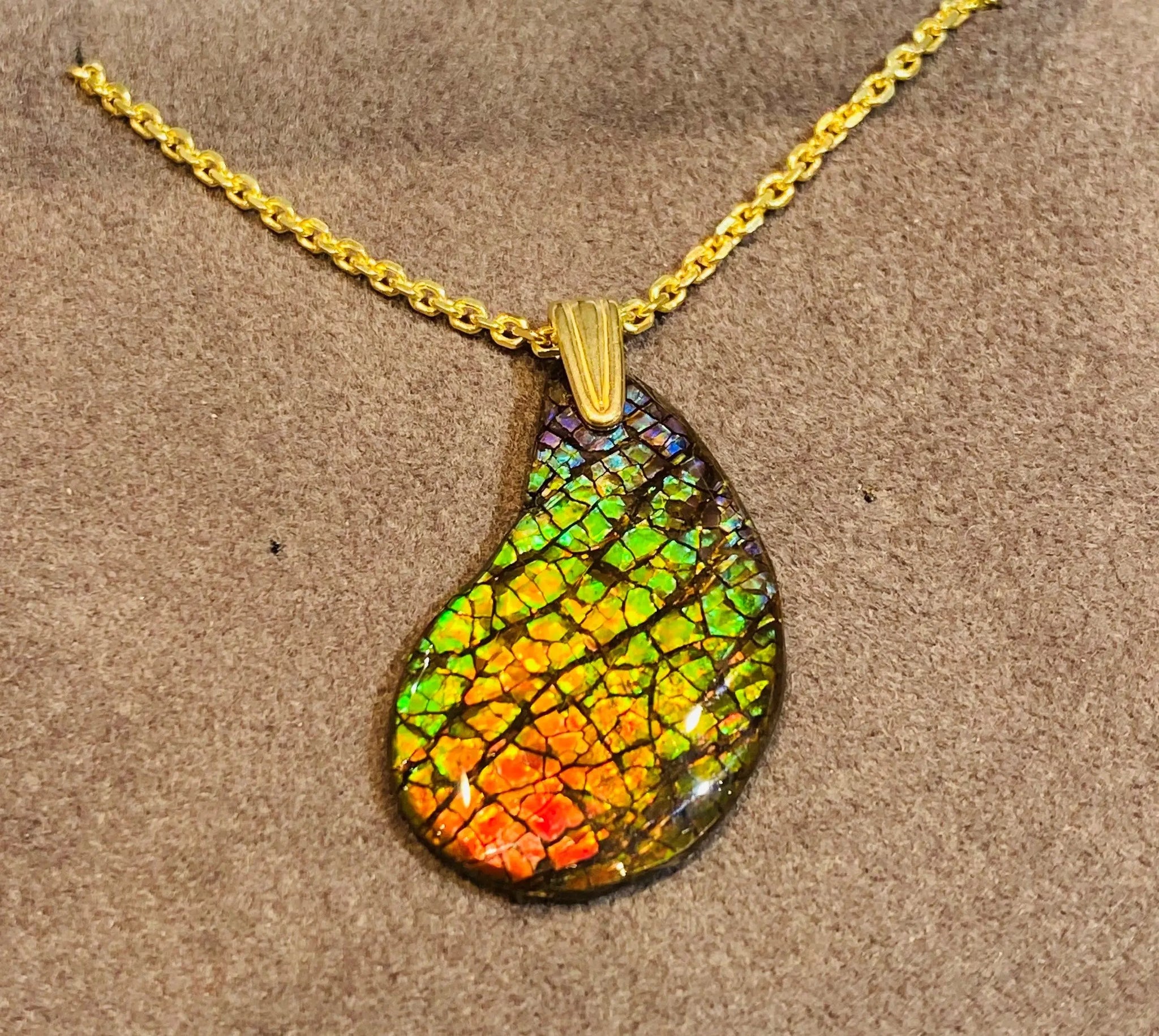 Ammonite Shaped Gold Freeform Pendant with various Colors PN E21241 %product from Empire Ammolite