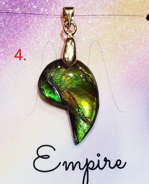 Ammonite Shaped Petite Freeform Pendant with Gold Fill Chain PN. ES151-GF %product from Empire Ammolite