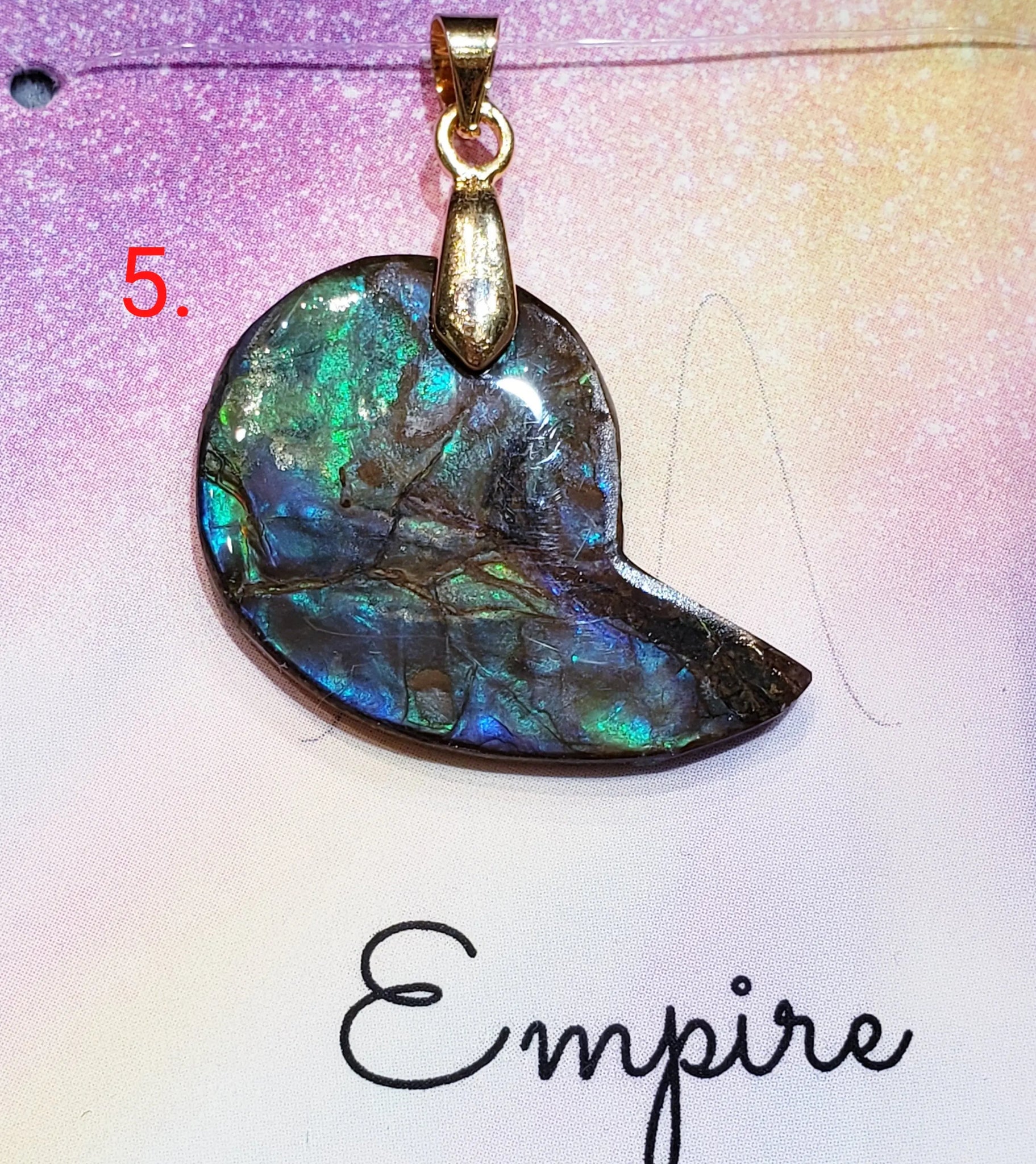 Ammonite Shaped Petite Freeform Pendant with Gold Fill Chain PN. ES151-GF %product from Empire Ammolite