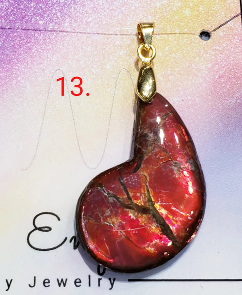 Ammonite Shaped Petite Freeform Pendant with Gold Fill Chain PN. ES151-GF %product from Empire Ammolite