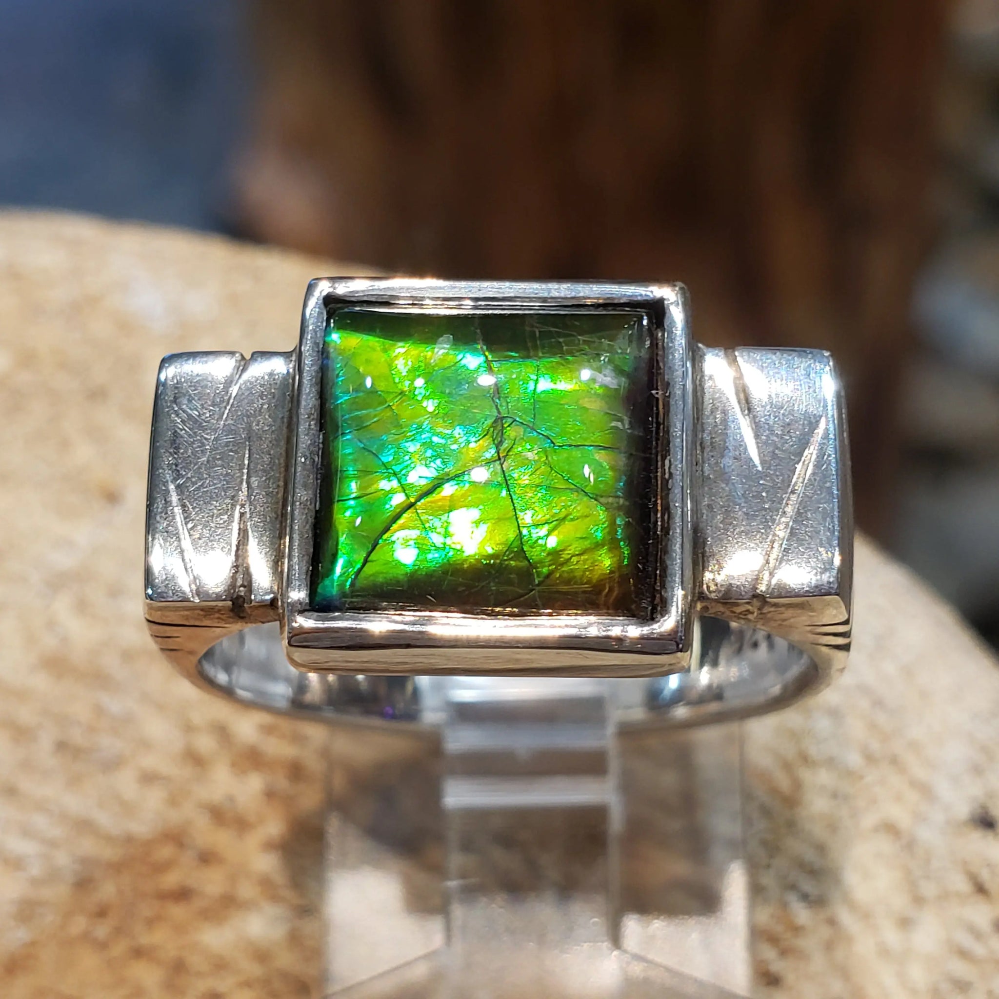 Canadian Ammolite "EverGreen" Series Silver Ring. PN. E20682  Size 9 %product from Empire Ammolite