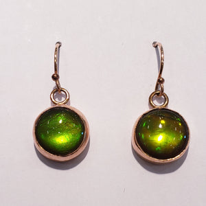 Ammolite Round Dangle Earrings Set In Rose Gold  PN: E00421D %product from Empire Ammolite