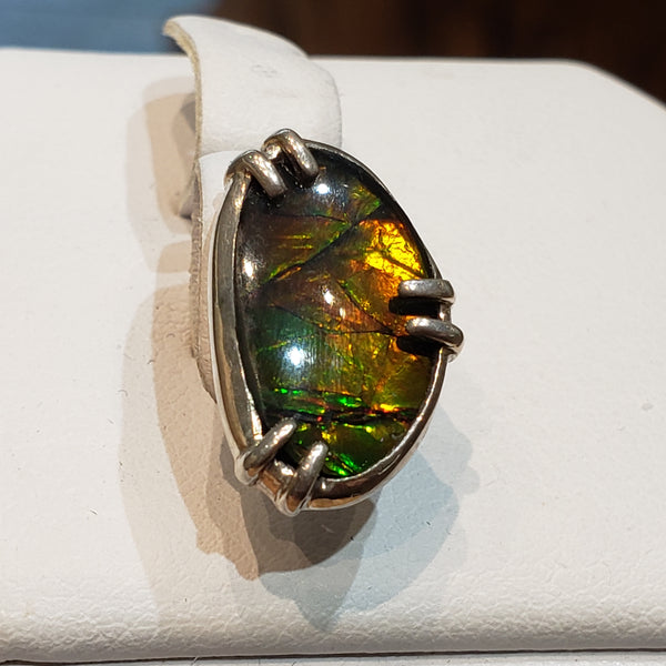 Bean Shaped Green, Yellow and Orange Ammolite Pin. PN. E10374 %product from Empire Ammolite