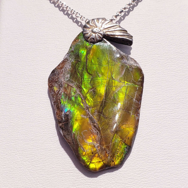 Ammolite Freeform With SLV Bale Yellow Orange Green. Pn. E134J %product from Empire Ammolite