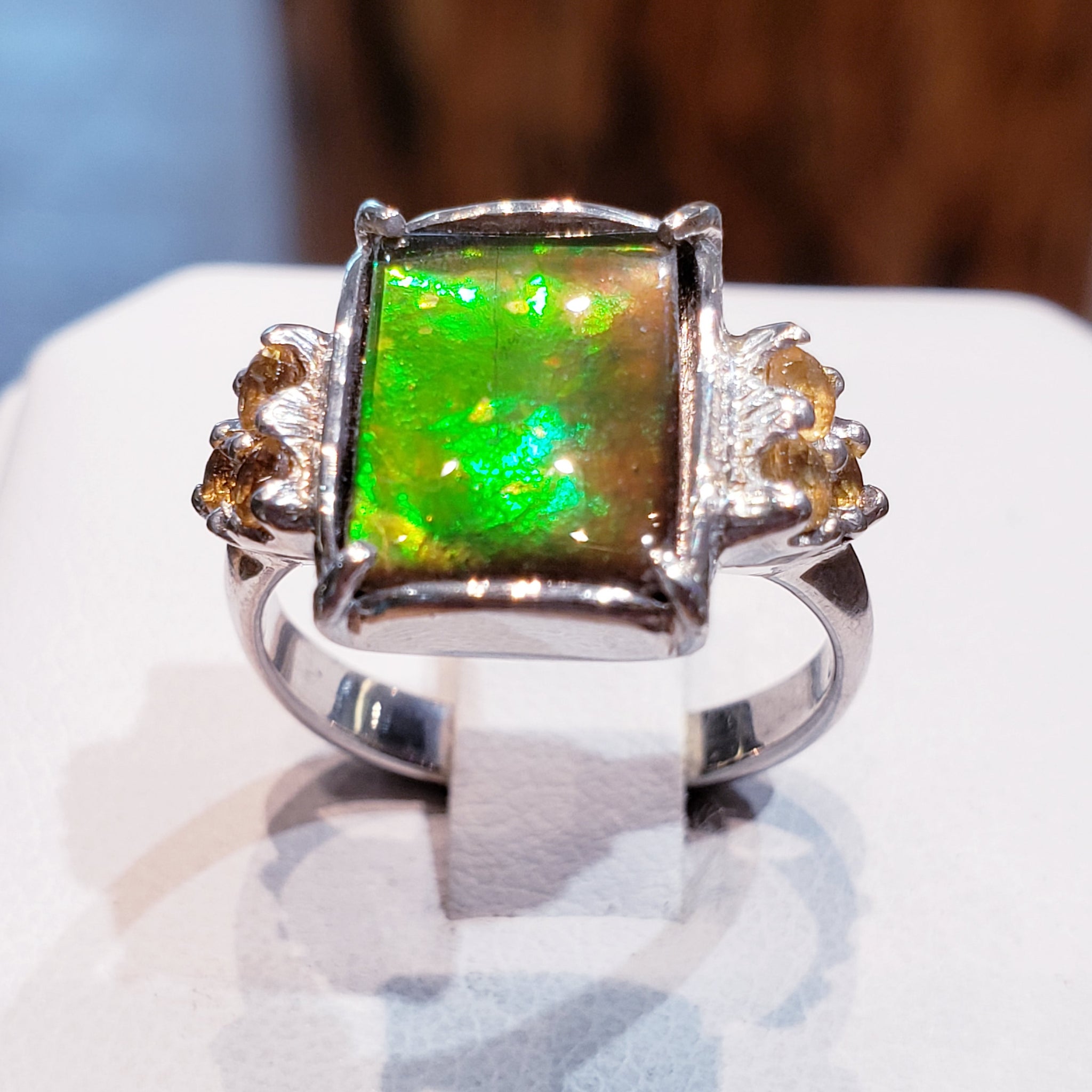 Ammolite Ring With Six Citrines Accent Stones Set in Silver PN: E20321 %product from Empire Ammolite