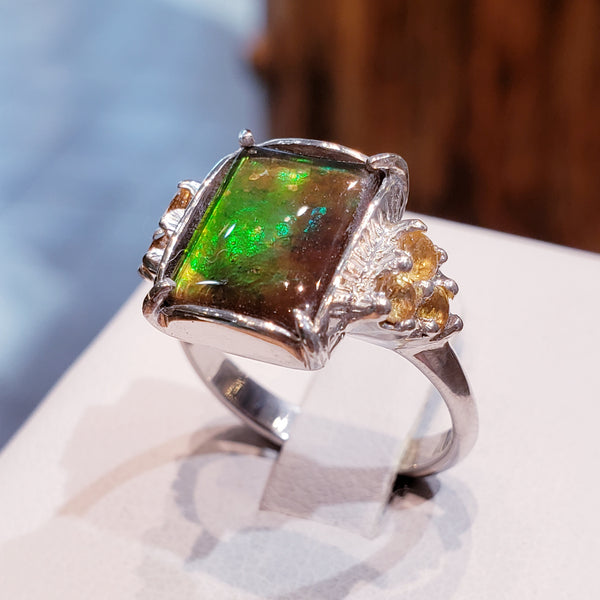 Ammolite Ring With Six Citrines Accent Stones Set in Silver PN: E20321 %product from Empire Ammolite