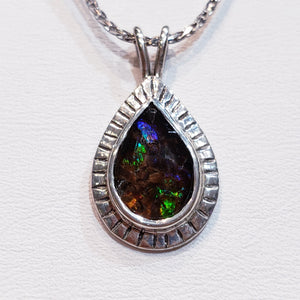 Ammolite Silver Aura Pendant with a 8x12mm Gemstone PN: E20374 %product from Empire Ammolite