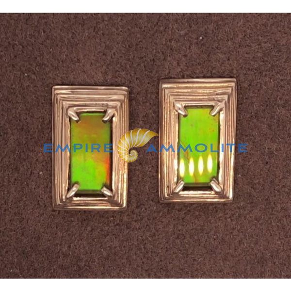 Ammolite Stud Earrings in a Pyramid Shape with Green Color PN: E20563 %product from Empire Ammolite