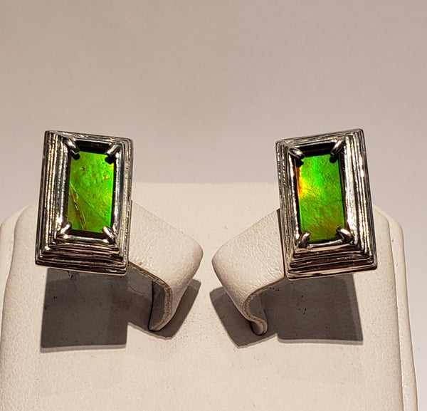 Ammolite Stud Earrings in a Pyramid Shape with Green Color PN: E20563 %product from Empire Ammolite