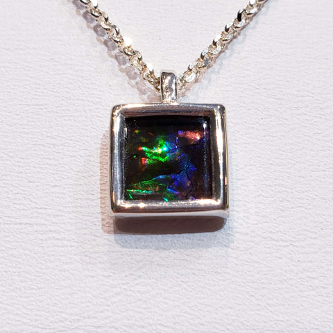 Ammolite Pendant in Sterling Silver 8x8mm Square PN: E20572 %product from Empire Ammolite