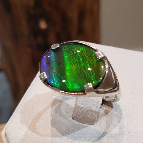 Ammolite Ring with an Oval 12x16mm Gem Set in Silver PN: E20691 %product from Empire Ammolite