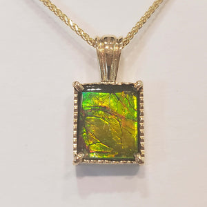 Ammolite Gold Pendant with Rectangle 10x12mm Gemstone PN: E20974 %product from Empire Ammolite