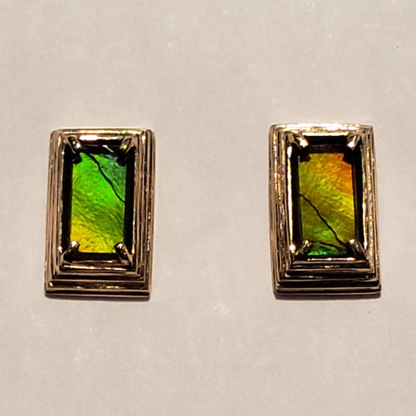 Ammolite Gold Stud Earring in a Pyramid Shape PN: E21012 %product from Empire Ammolite