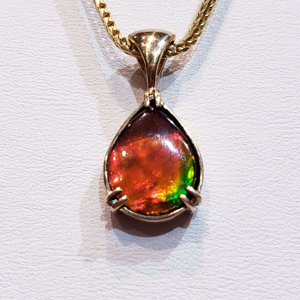 Ammolite Pear Pendant Set in 14KYG with a 10x12mm Gem PN: E21024 %product from Empire Ammolite